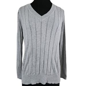 Grey V Neck Ribbed Sweater Size 18